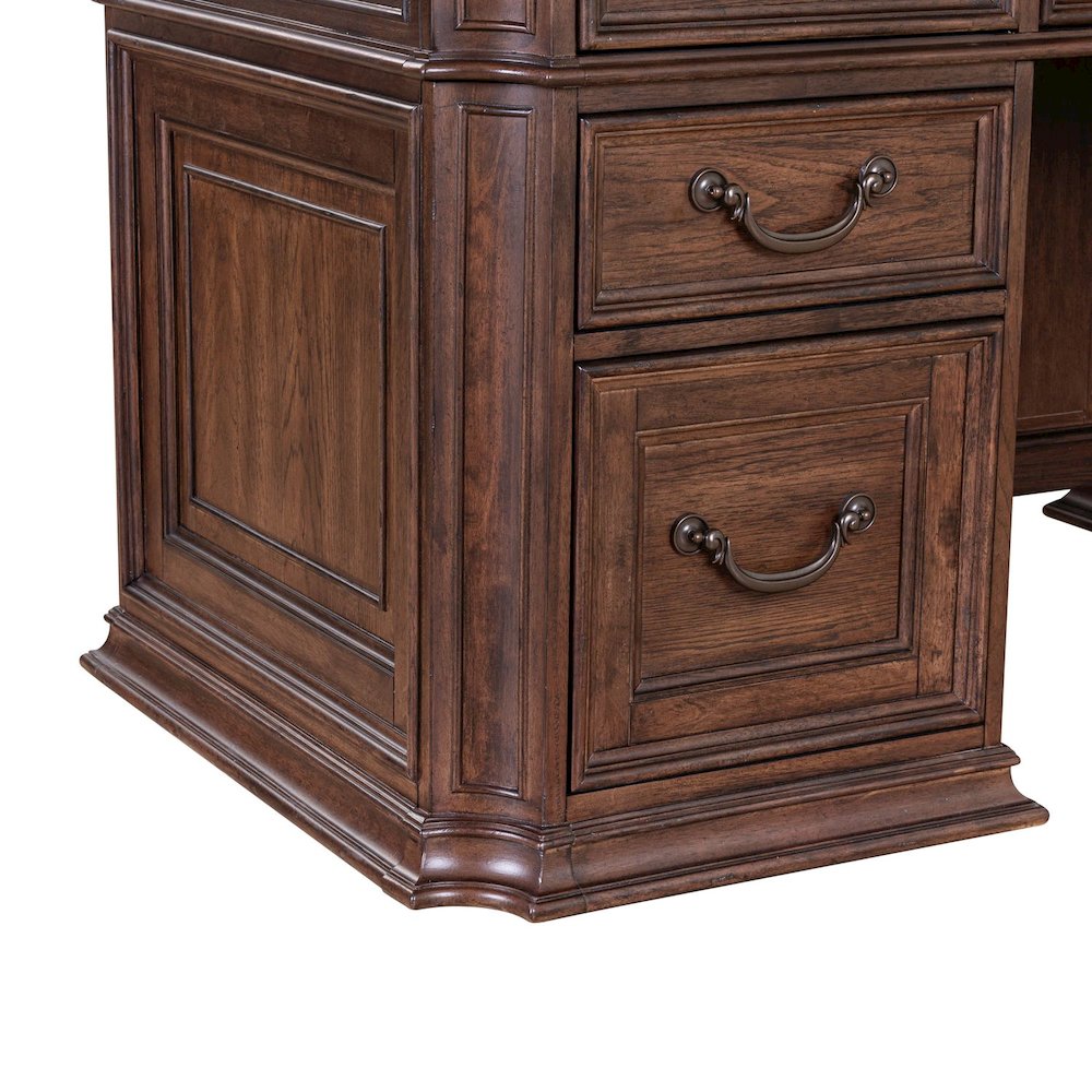 5 Pc Executive Set - Desk, Credenza Desk & Hutch with LED Touch Light, Brown. Picture 11