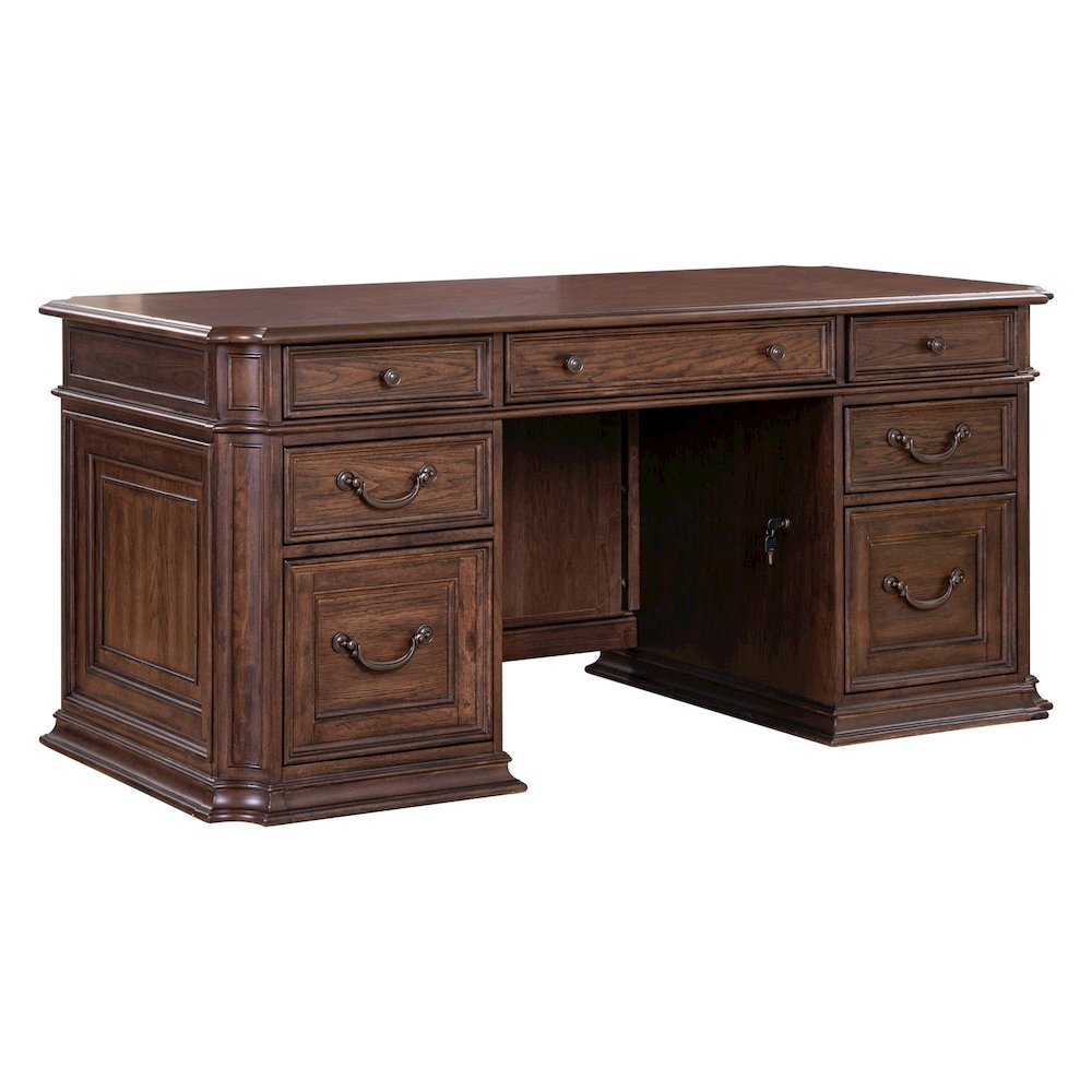 5 Pc Executive Set - Desk, Credenza Desk & Hutch with LED Touch Light, Brown. Picture 14