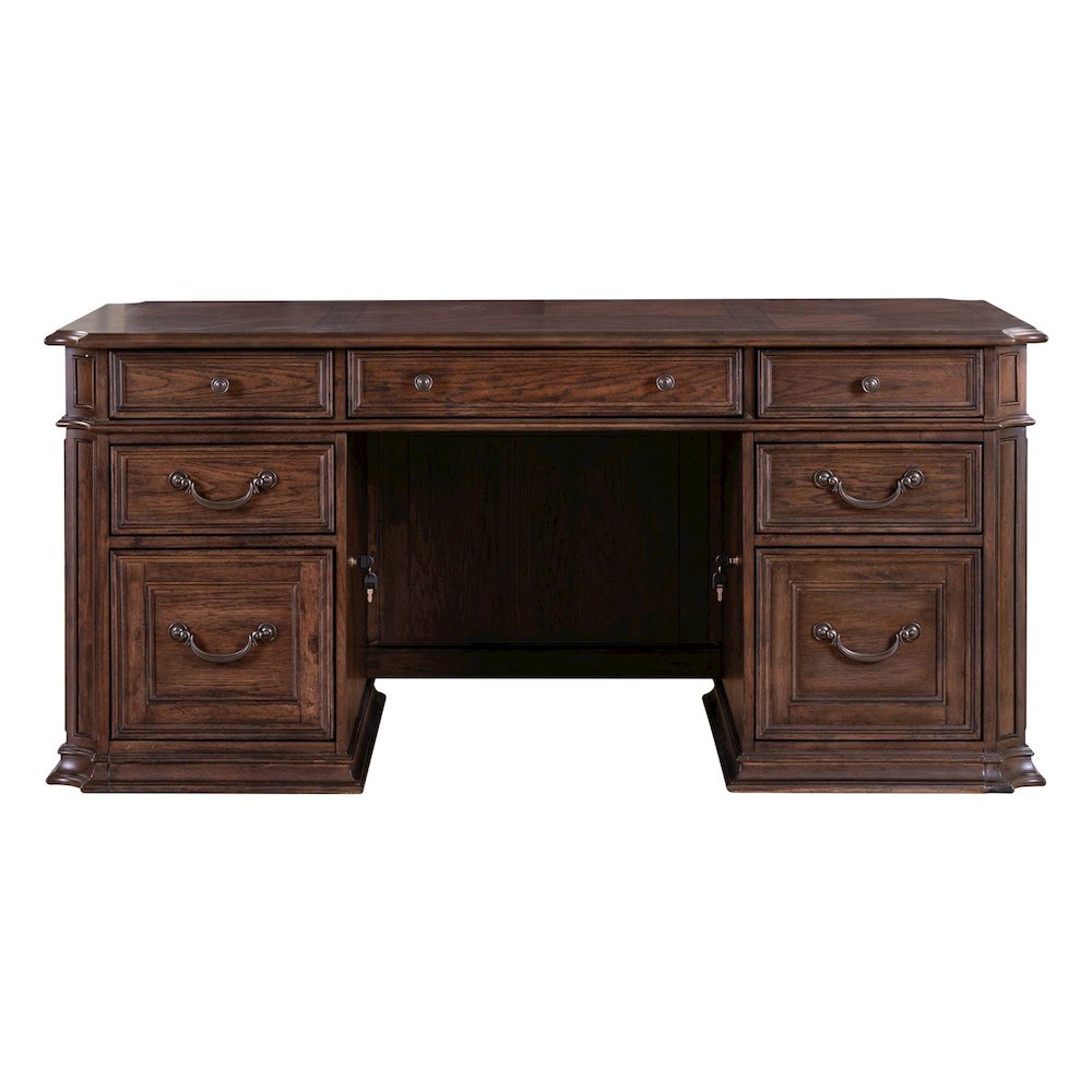 5 Pc Executive Set - Desk, Credenza Desk & Hutch with LED Touch Light, Brown. Picture 15