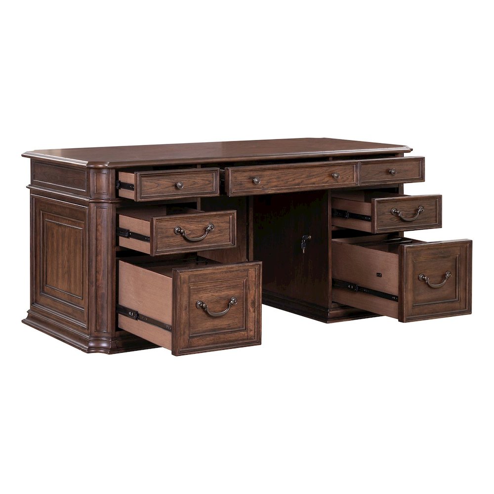 5 Pc Executive Set - Desk, Credenza Desk & Hutch with LED Touch Light, Brown. Picture 19