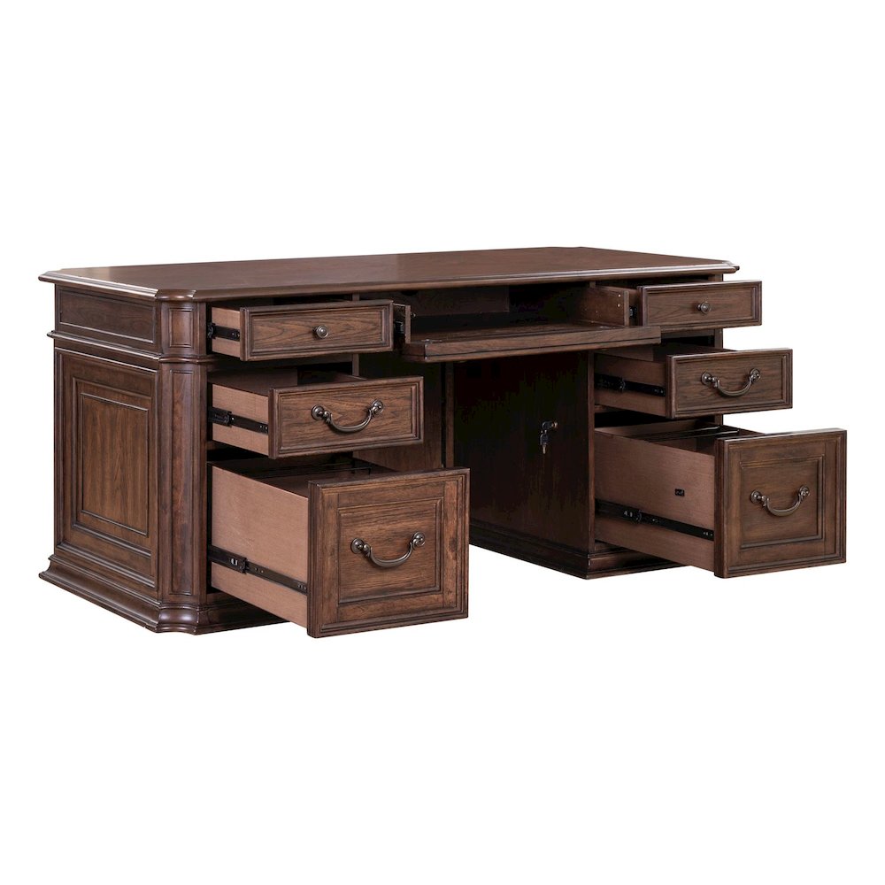5 Pc Executive Set - Desk, Credenza Desk & Hutch with LED Touch Light, Brown. Picture 20