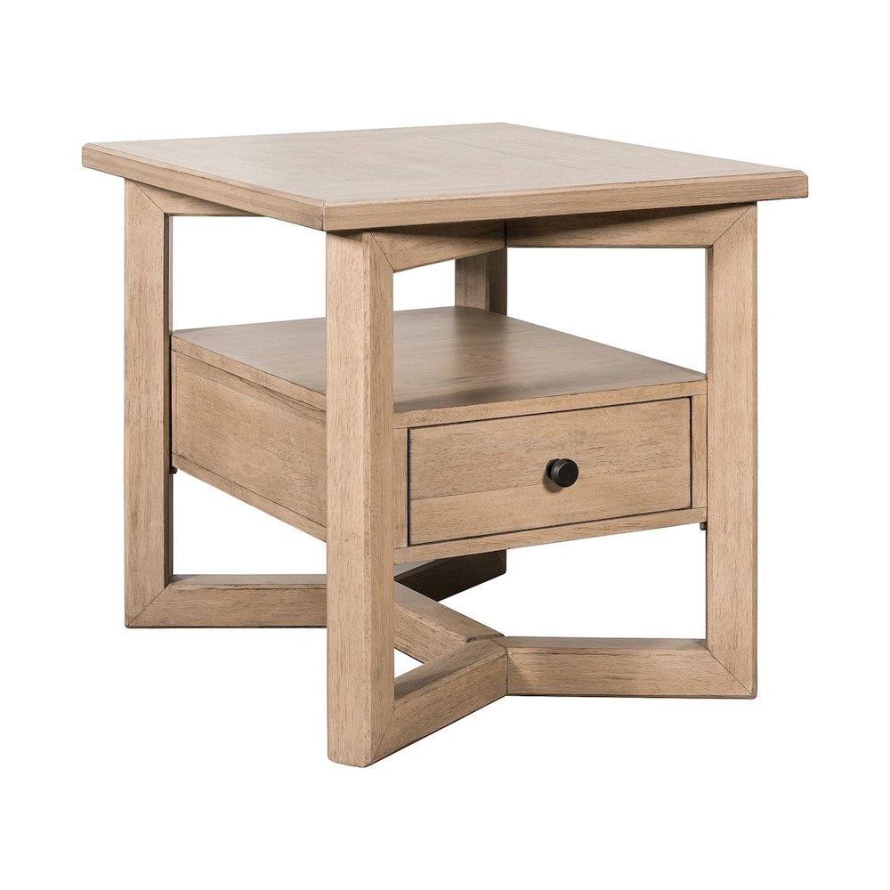 Living Room Rectangular End Table with Storage Drawer - Barley Buff Birch Wood. Picture 1