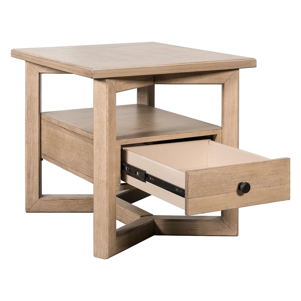 Living Room Rectangular End Table with Storage Drawer - Barley Buff Birch Wood. Picture 7