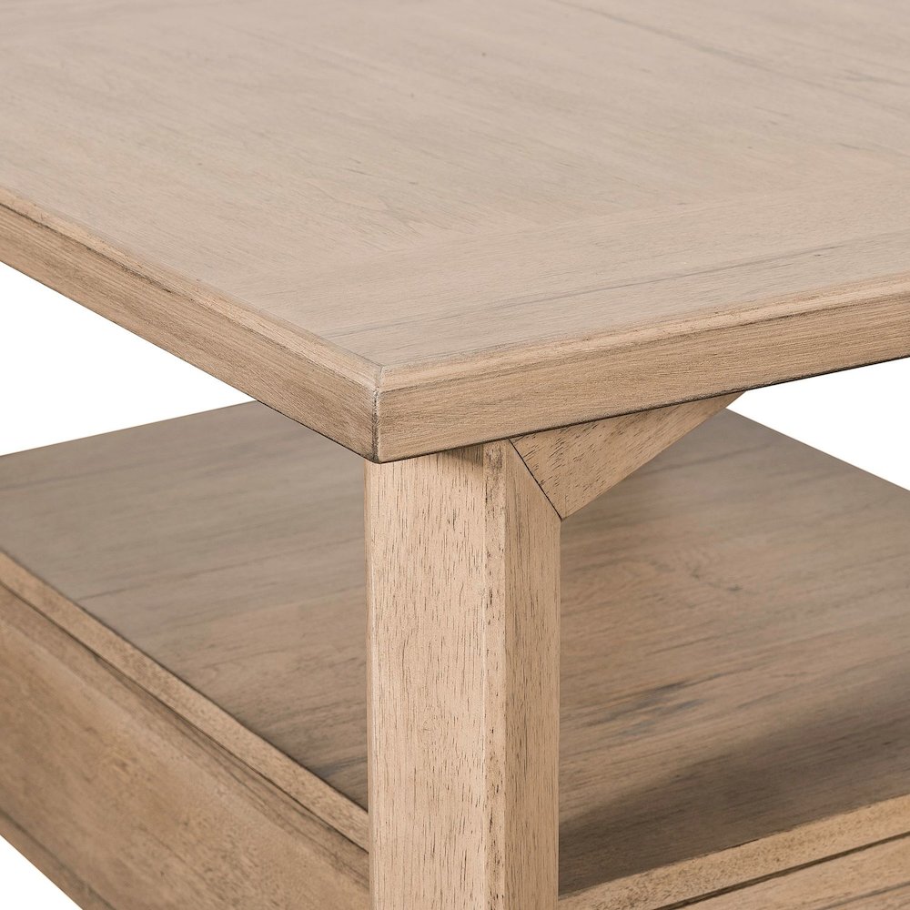 Living Room Rectangular End Table with Storage Drawer - Barley Buff Birch Wood. Picture 8