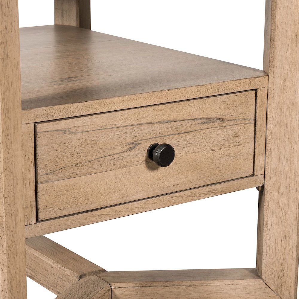 Living Room Rectangular End Table with Storage Drawer - Barley Buff Birch Wood. Picture 9