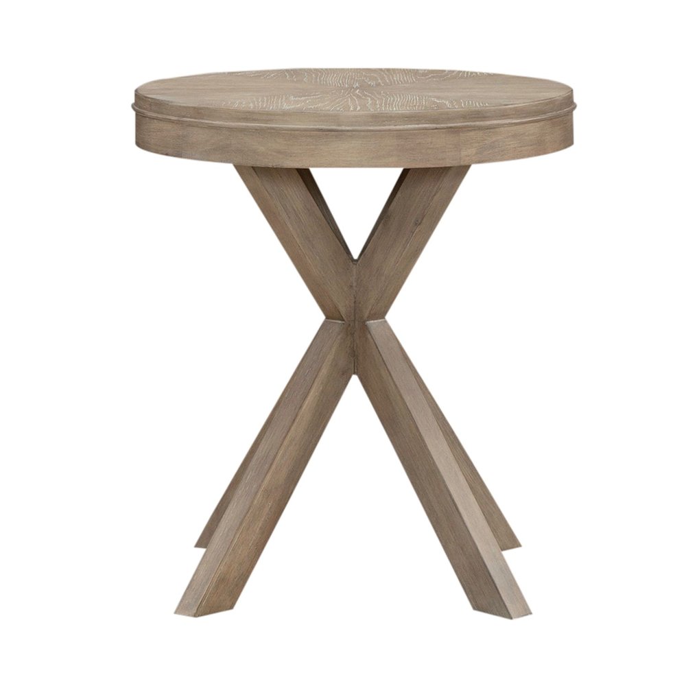 Brentwood Round End Table for Living Room - Sandstone Oak Wood. Picture 6