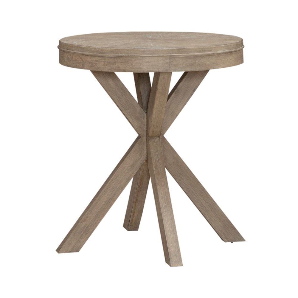 Brentwood Round End Table for Living Room - Sandstone Oak Wood. Picture 1
