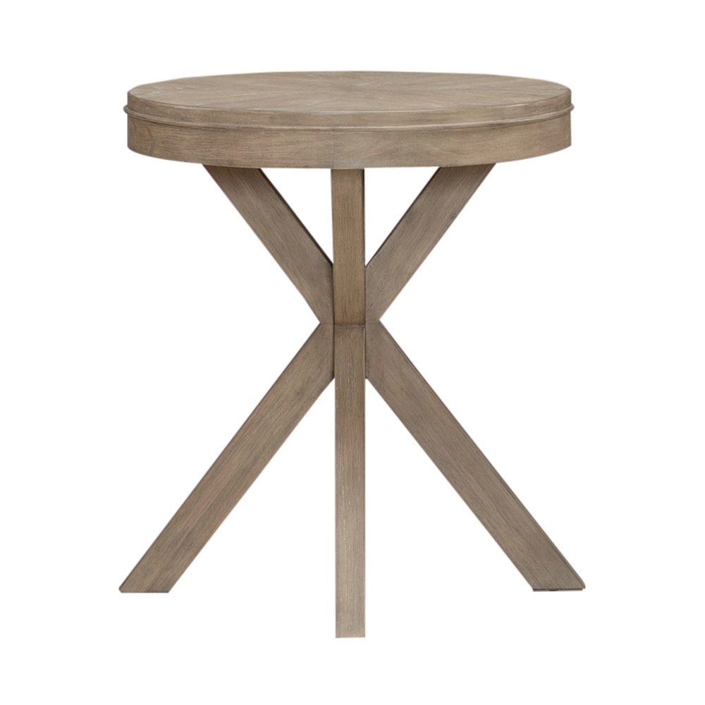 Brentwood Round End Table for Living Room - Sandstone Oak Wood. Picture 2