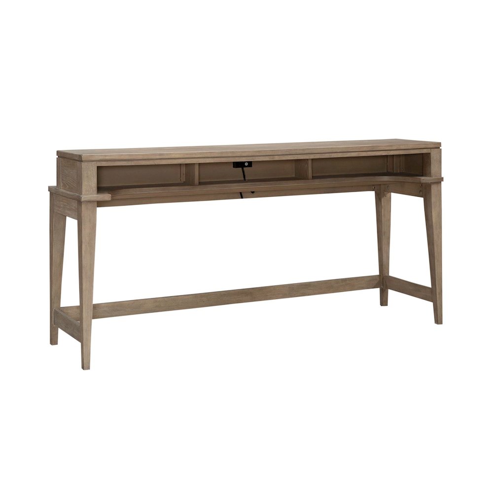 Brentwood Console Bar Table with AC, USB Charging Station - Sandstone Oak Wood. Picture 8