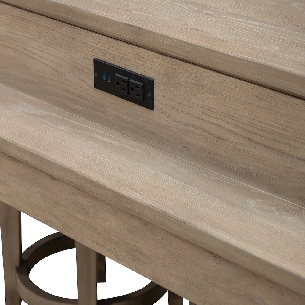 Brentwood Console Bar Table with AC, USB Charging Station - Sandstone Oak Wood. Picture 4