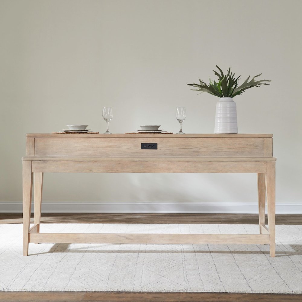 Brentwood Console Bar Table with AC, USB Charging Station - Sandstone Oak Wood. Picture 9
