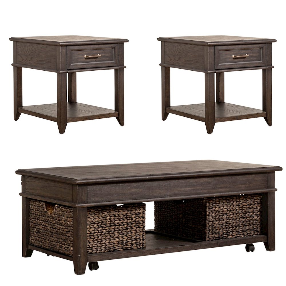3 Pc Living Room Set - Rectangular Lift Top Cocktail Table, 2 Drawer End Tables. Picture 1