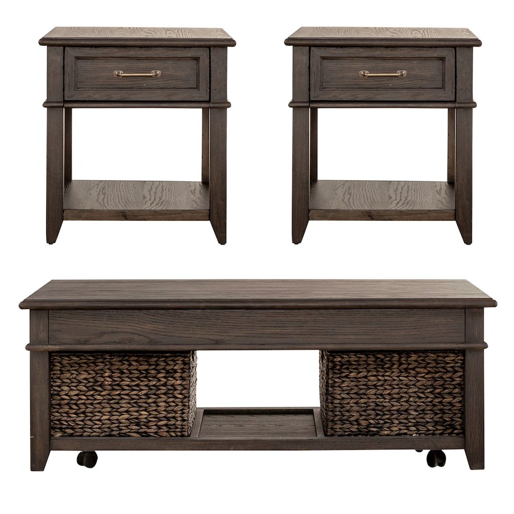 3 Pc Living Room Set - Rectangular Lift Top Cocktail Table, 2 Drawer End Tables. Picture 3