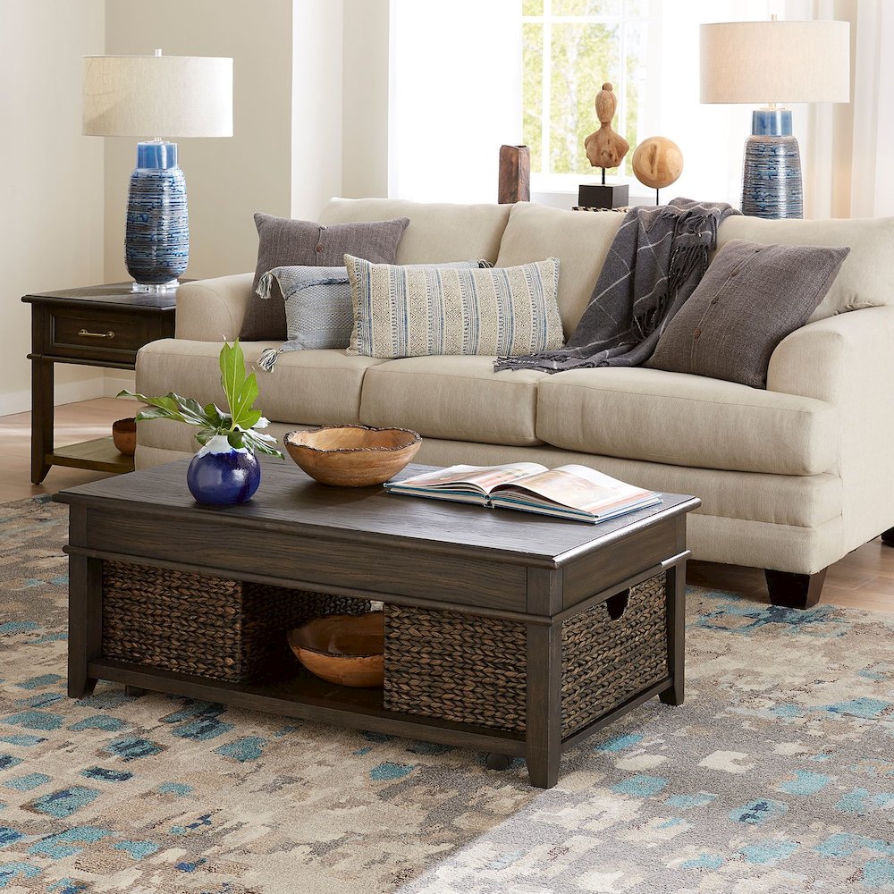 3 Pc Living Room Set - Rectangular Lift Top Cocktail Table, 2 Drawer End Tables. Picture 2