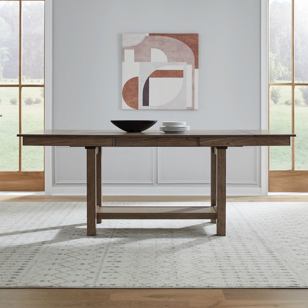 5 Pc Trestle Leaf Table Dining Room Set with 4 Slat Back Side Chairs - Sandstone. Picture 9