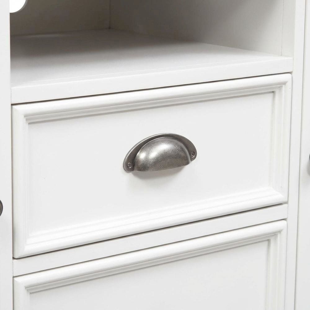 White Wirebrushed TV Console with Charcoal Top in Cottage Style. Picture 5