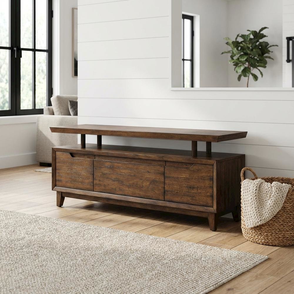 Bronze Spice TV Console with Solid and Manufactured Wood, Contemporary Style. Picture 2