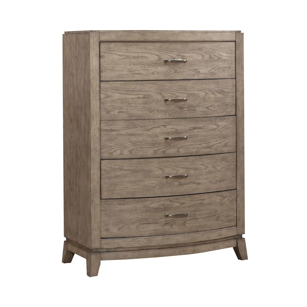Avalon 5 Drawer Chest for Bedroom - Burnished Beige Oak Wood. Picture 1