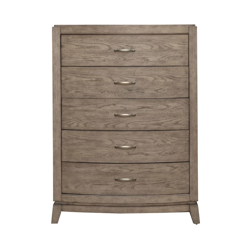 Avalon 5 Drawer Chest for Bedroom - Burnished Beige Oak Wood. Picture 2