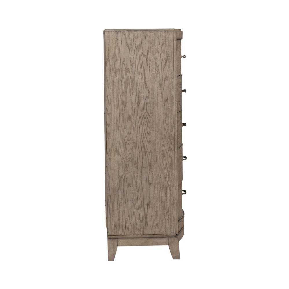 Avalon 5 Drawer Chest for Bedroom - Burnished Beige Oak Wood. Picture 3