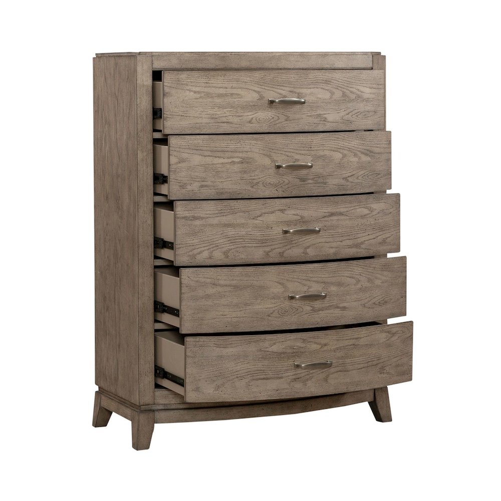 Avalon 5 Drawer Chest for Bedroom - Burnished Beige Oak Wood. Picture 6