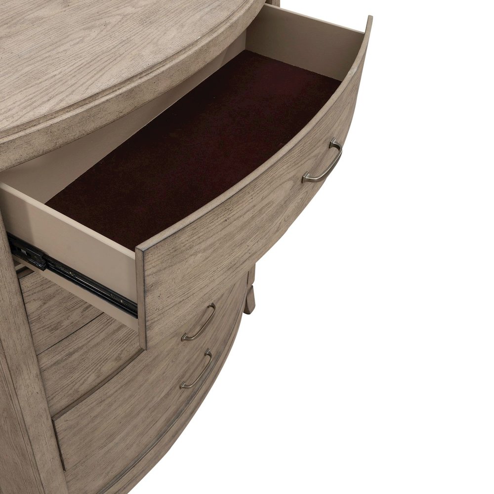 Avalon 5 Drawer Chest for Bedroom - Burnished Beige Oak Wood. Picture 7