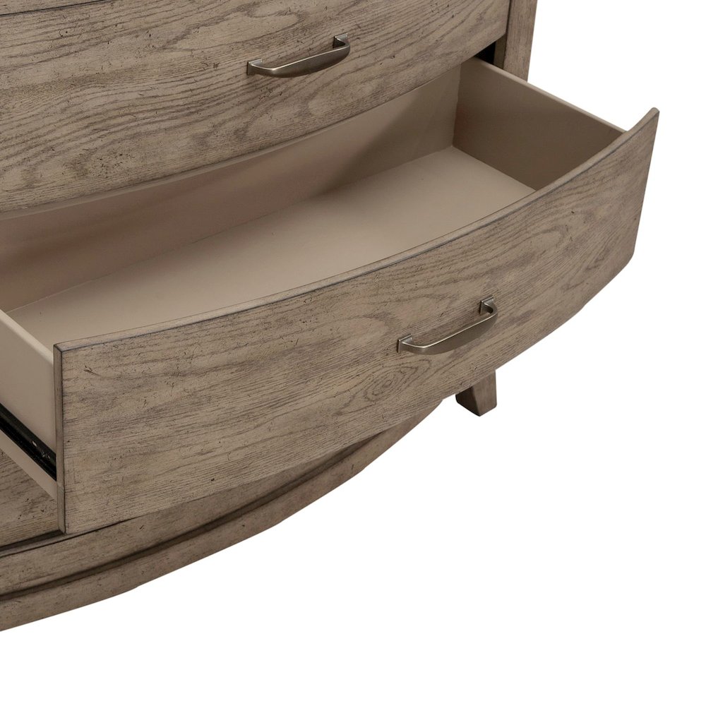 Avalon 5 Drawer Chest for Bedroom - Burnished Beige Oak Wood. Picture 8