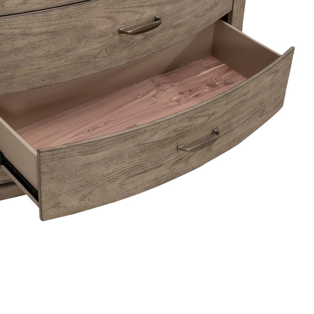 Avalon 5 Drawer Chest for Bedroom - Burnished Beige Oak Wood. Picture 9