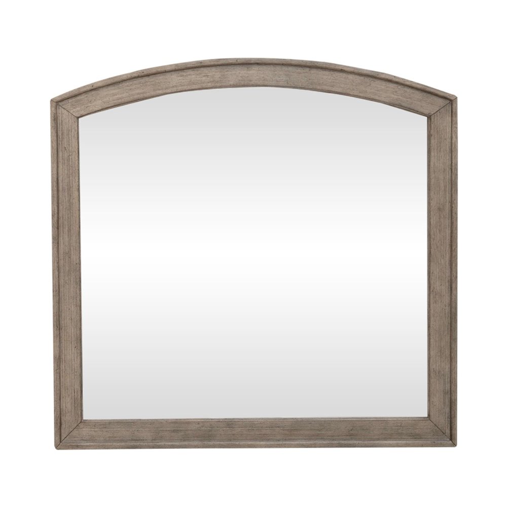 Arched Mirror with Dresser Mount 41" x 40"- Burnished Beige Oak Wood Frame. Picture 2