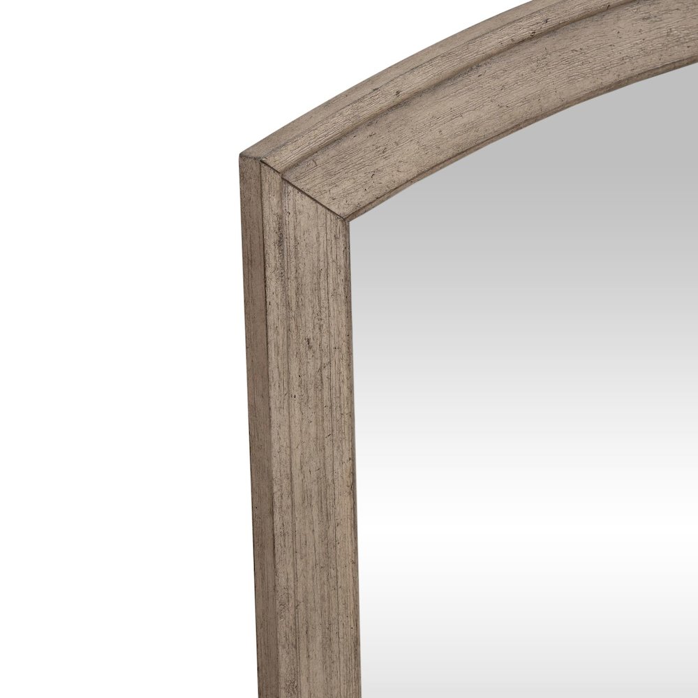 Arched Mirror with Dresser Mount 41" x 40"- Burnished Beige Oak Wood Frame. Picture 5