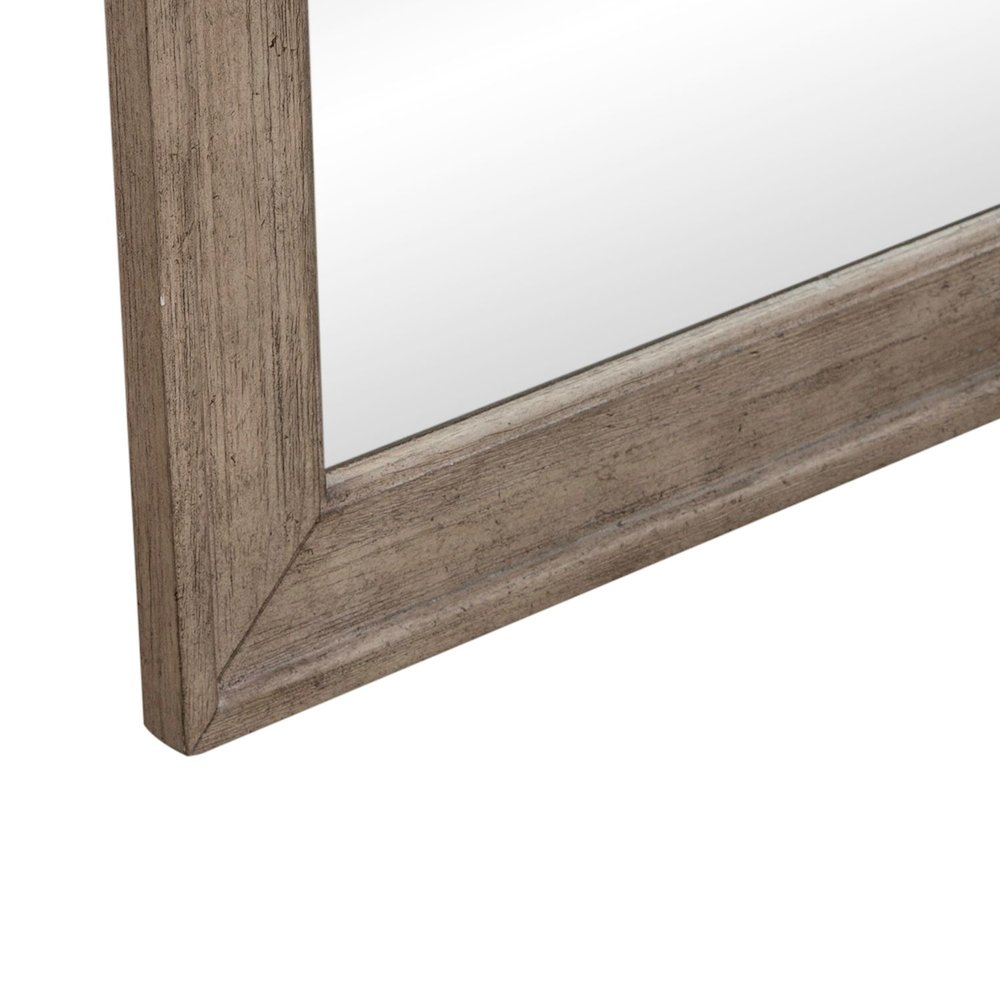 Arched Mirror with Dresser Mount 41" x 40"- Burnished Beige Oak Wood Frame. Picture 6
