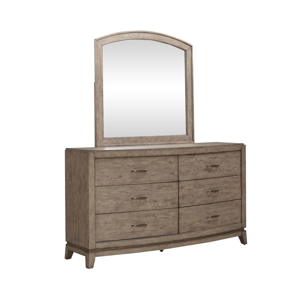 Avalon Dresser & Mirror for Bedroom - Burnished Beige Oak Wood. Picture 1