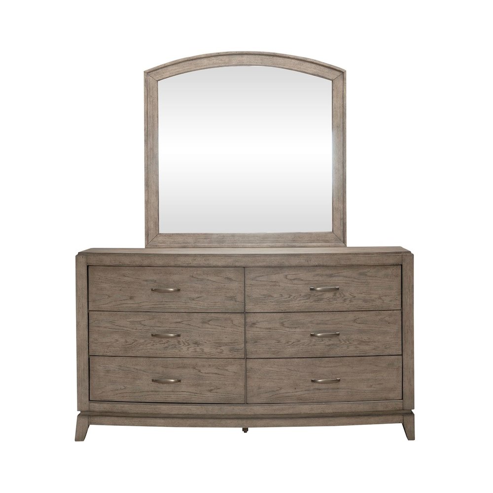 Avalon Dresser & Mirror for Bedroom - Burnished Beige Oak Wood. Picture 2