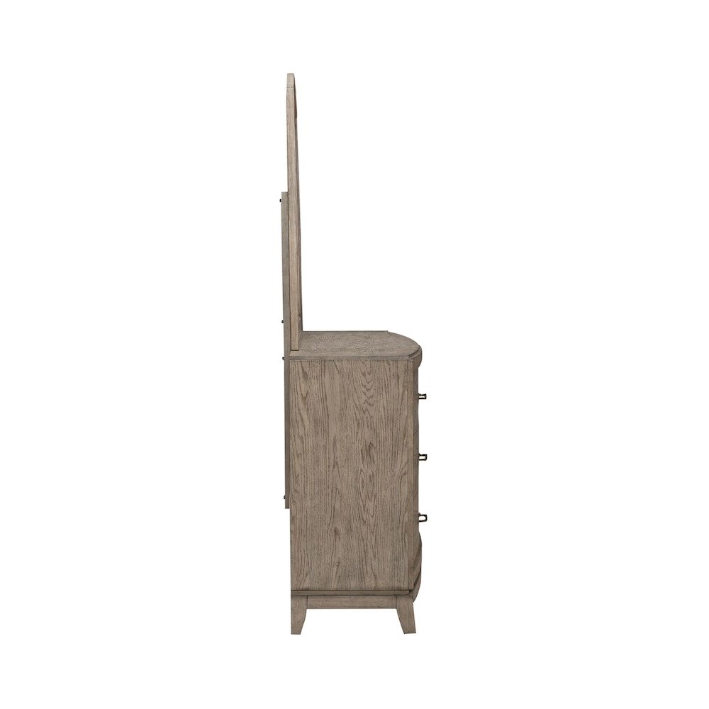 Avalon Dresser & Mirror for Bedroom - Burnished Beige Oak Wood. Picture 3