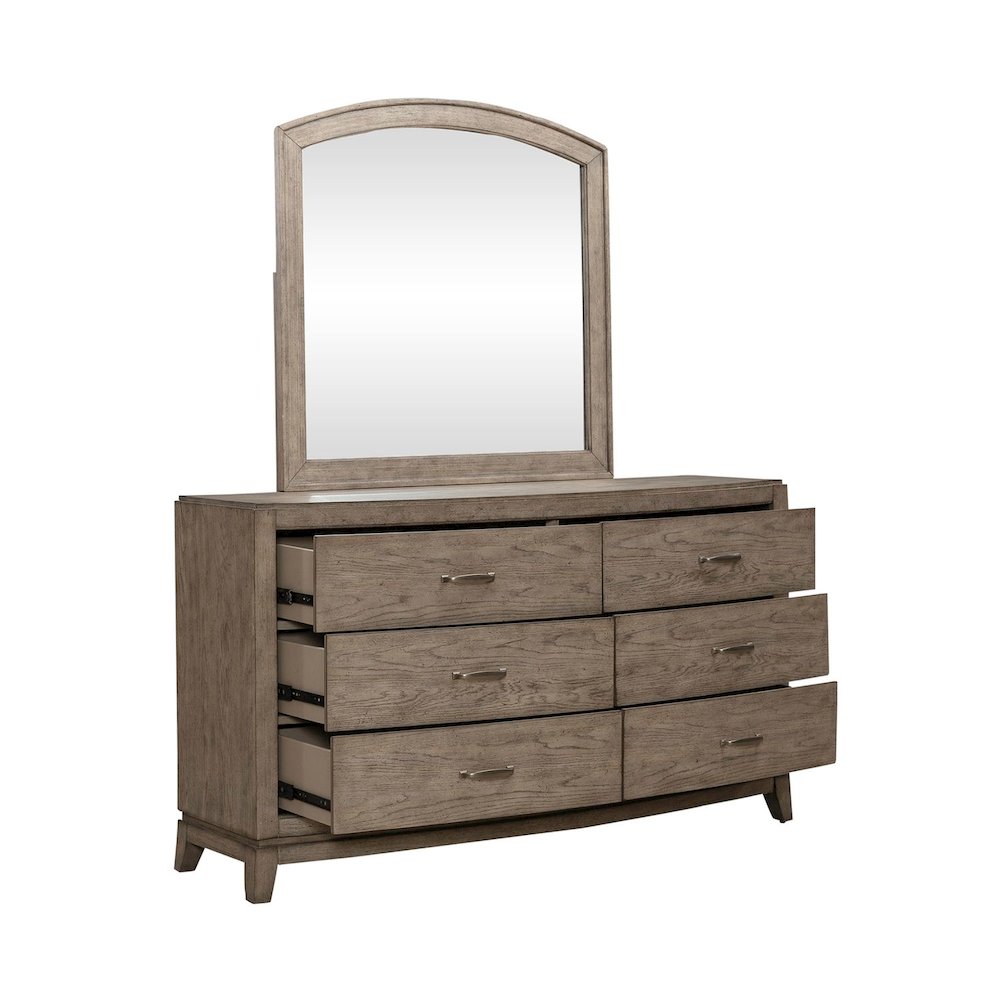 Avalon Dresser & Mirror for Bedroom - Burnished Beige Oak Wood. Picture 5