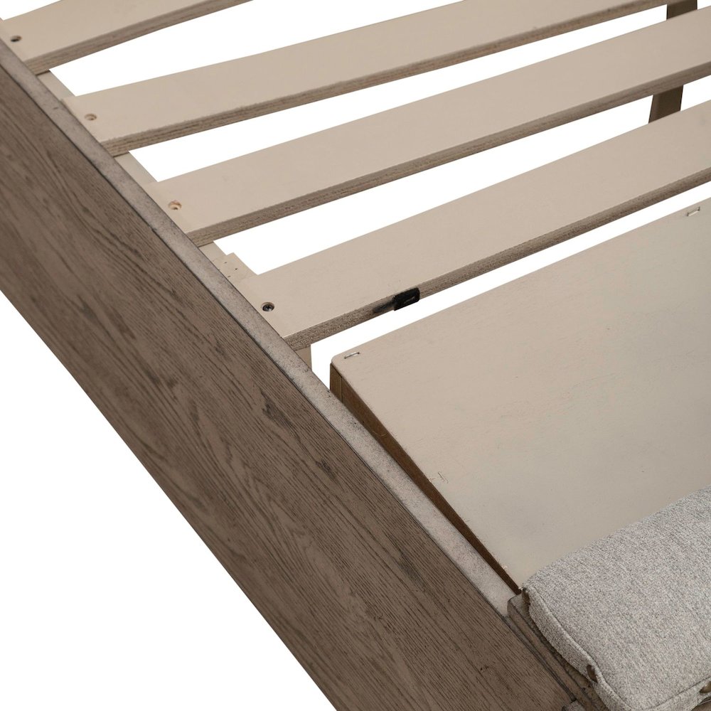 Avalon King Upholstered Storage Bed Frame with Footboard Drawer. Picture 11