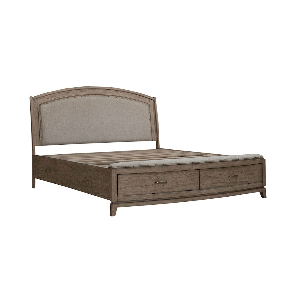 Avalon King Upholstered Storage Bed Frame with Footboard Drawer. Picture 1