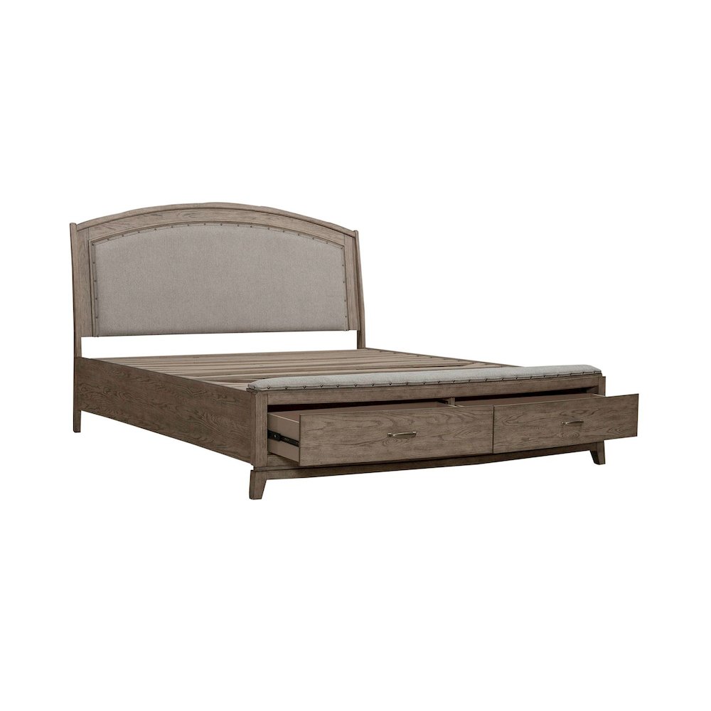 Avalon King Upholstered Storage Bed Frame with Footboard Drawer. Picture 5