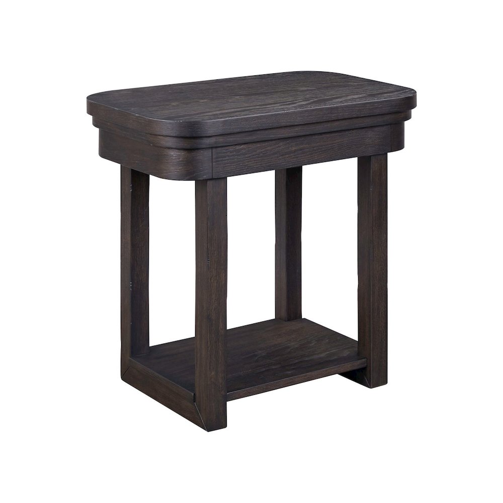 Weston Living Room Chairside Table Bottom Storage Shelf - Peppercorn Oak Wood. Picture 1