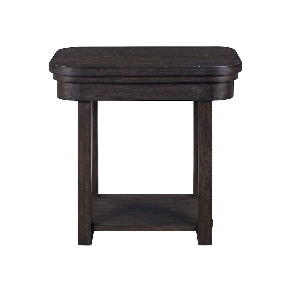 Weston Living Room Chairside Table Bottom Storage Shelf - Peppercorn Oak Wood. Picture 3