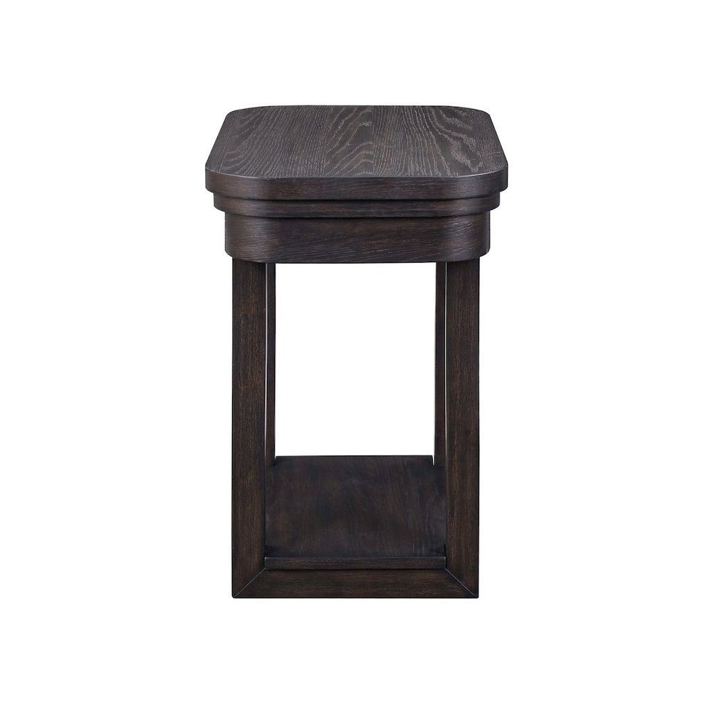 Weston Living Room Chairside Table Bottom Storage Shelf - Peppercorn Oak Wood. Picture 4