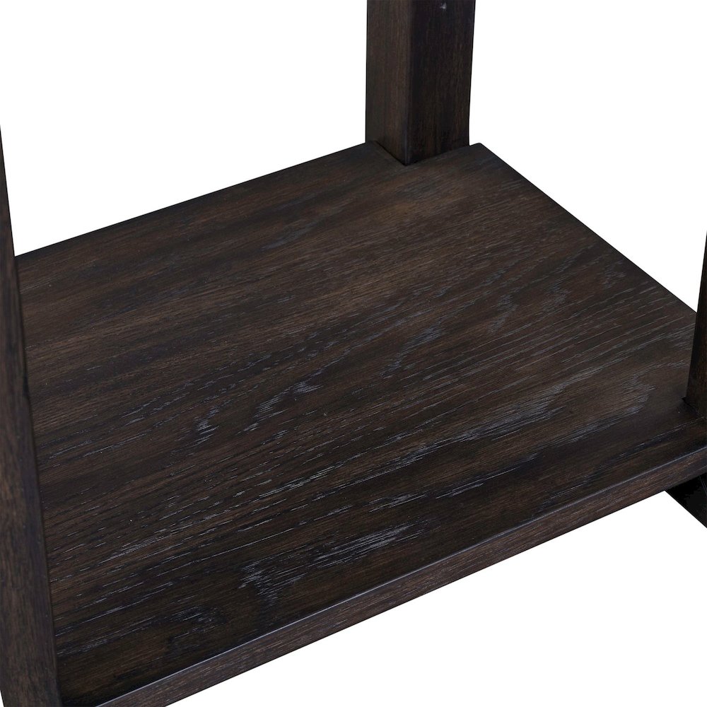 Weston Living Room Chairside Table Bottom Storage Shelf - Peppercorn Oak Wood. Picture 7