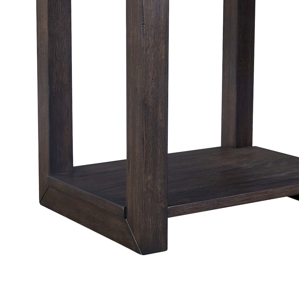 Weston Living Room Chairside Table Bottom Storage Shelf - Peppercorn Oak Wood. Picture 8