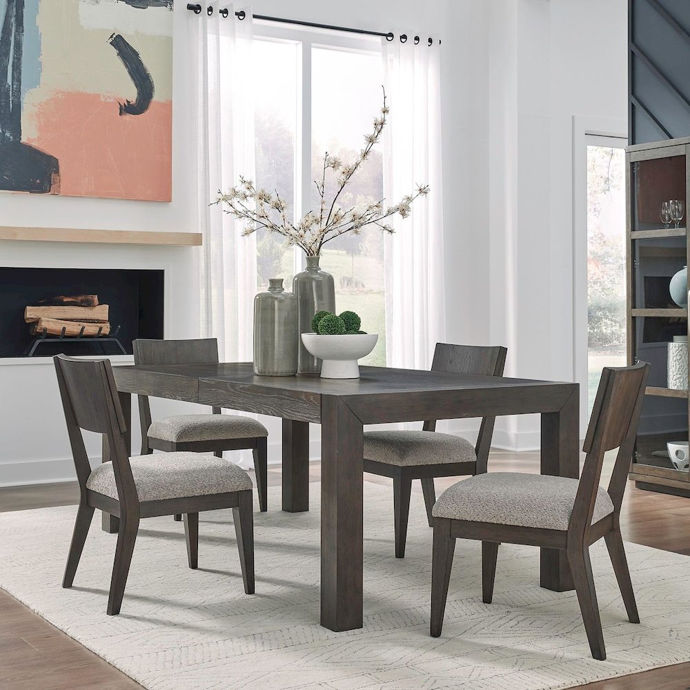 5 Piece Rectangular Table Dining Set with 4 Upholstered Chairs - Satin Espresso. Picture 1