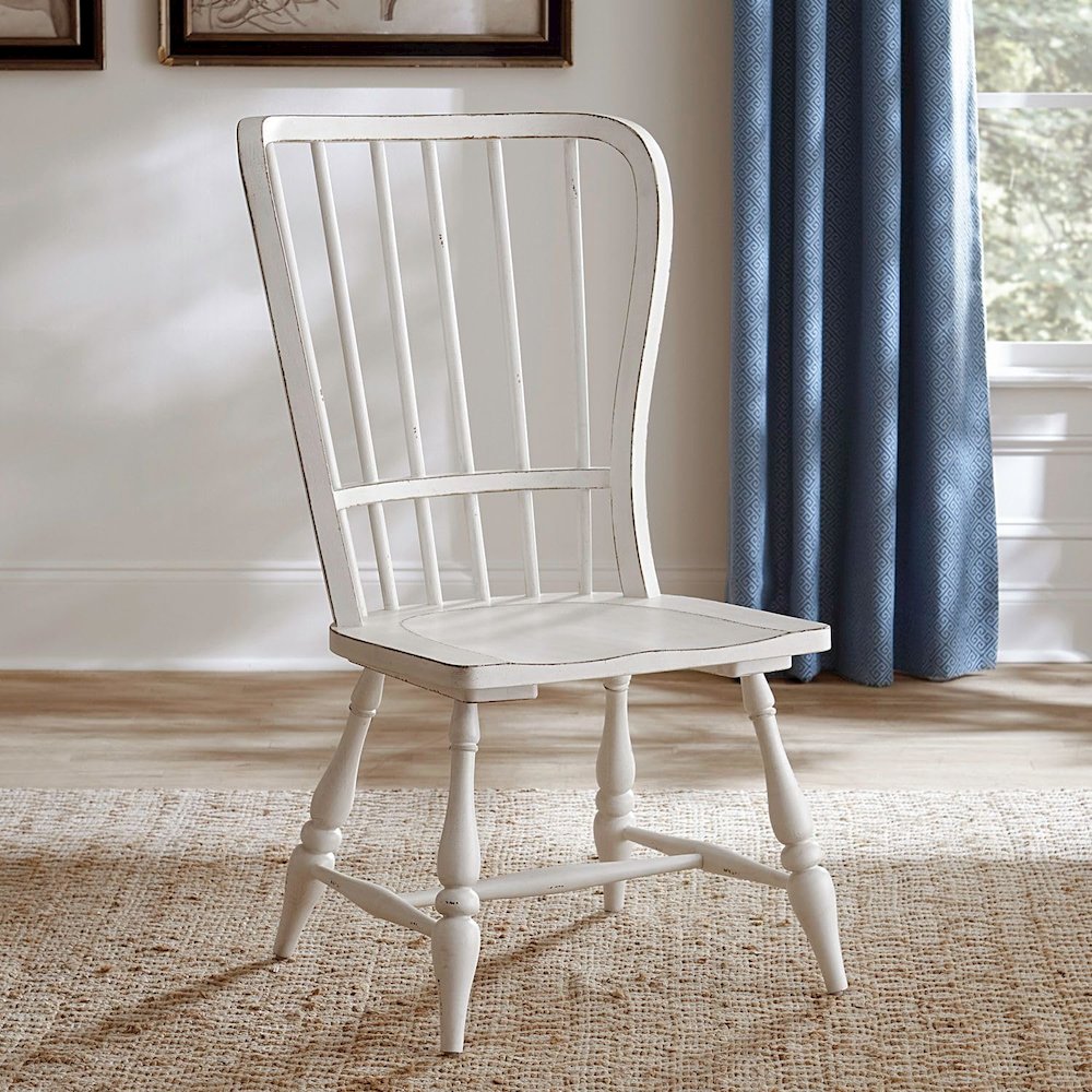 Wood Back Side Chair for Dining Room,  Set of 2,  Antique White & Weathered Bark. Picture 1