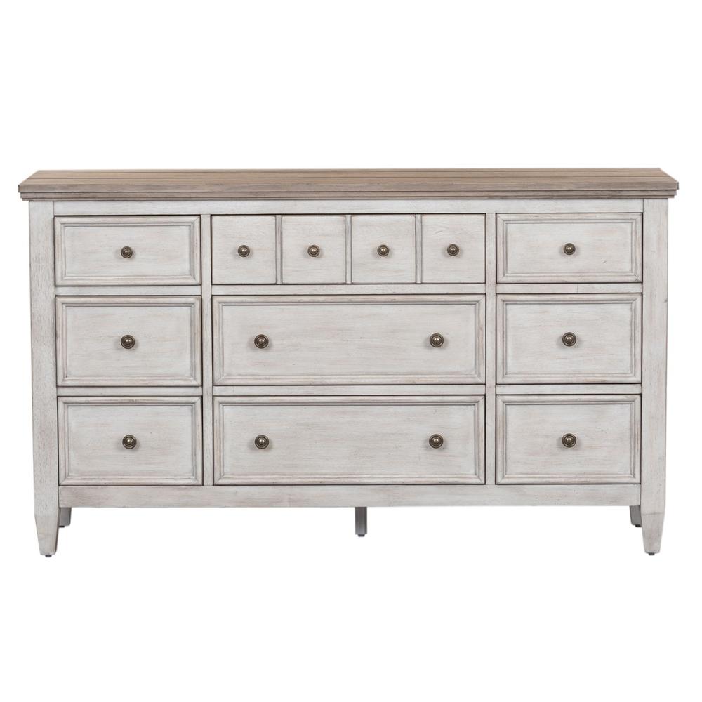 Heartland 9 Drawer Dresser in Antique White w/ Tobacco Top. Picture 1