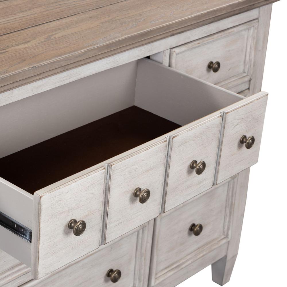 Heartland 9 Drawer Dresser in Antique White w/ Tobacco Top. Picture 5