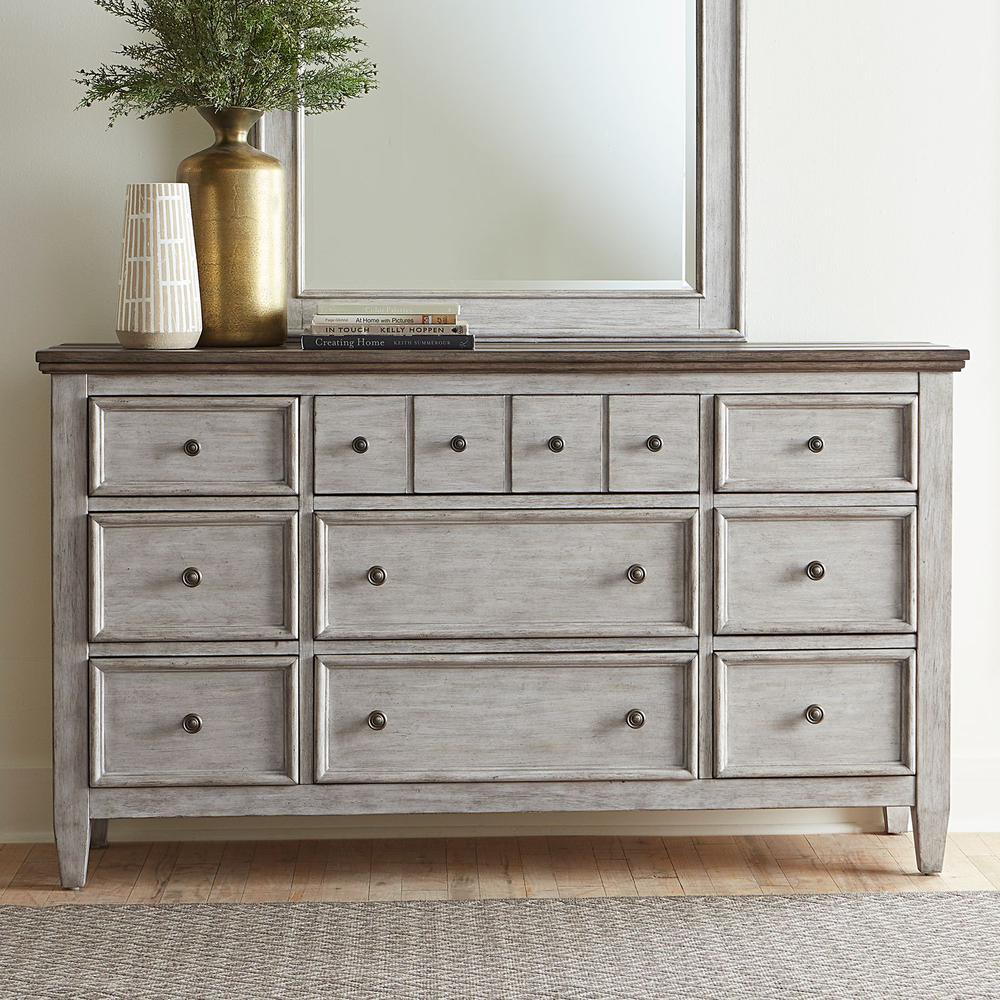Heartland 9 Drawer Dresser in Antique White w/ Tobacco Top. Picture 2
