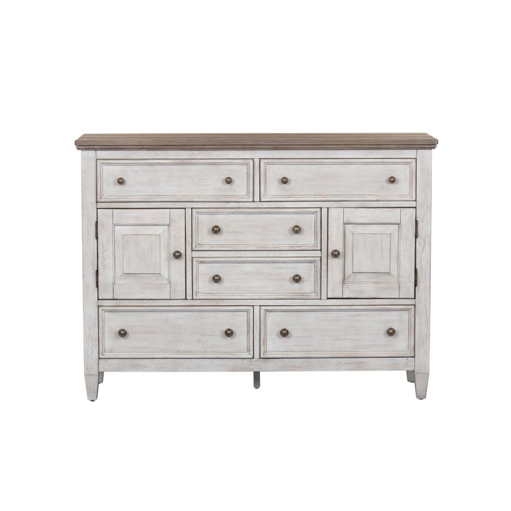 Heartland 2 Door 6 Drawer Chesser in Antique White w/ Tobacco Top. Picture 1