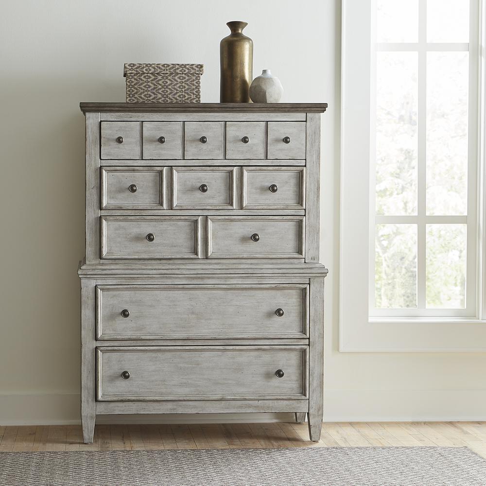 Heartland 5 Drawer Chest in Antique White w/ Tobacco Top. Picture 2